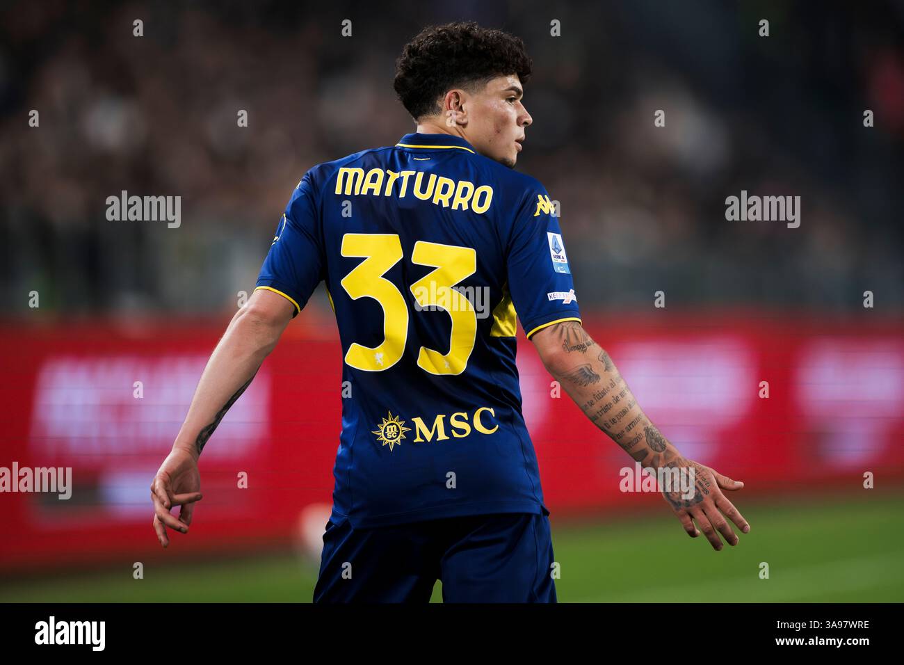 Turin, Italie. 29 mars 2025. Alan Matturro du Gênes CFC regarde pendant le match de football Serie A entre la Juventus FC et le Gênes CFC. Crédit : Nicolò Campo/Alamy Live News Banque D'Images