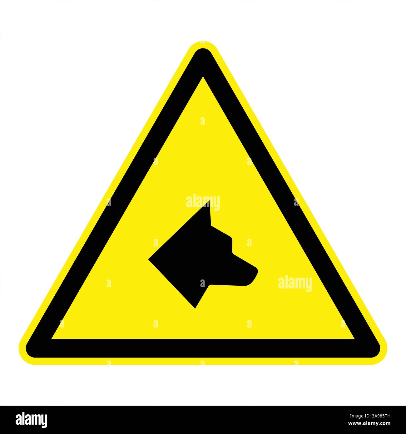 Panneau d'avertissement triangulaire jaune montrant la silhouette d'une tête de chien, indiquant un danger potentiel de la part des chiens Illustration de Vecteur