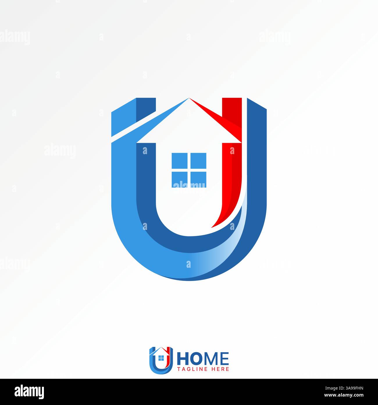 Conception de logo concept graphique créatif premium vecteur image stock haut de gamme lettre de vente U sans serif police toit maison fenêtre négative à monogramme propriété maison Illustration de Vecteur
