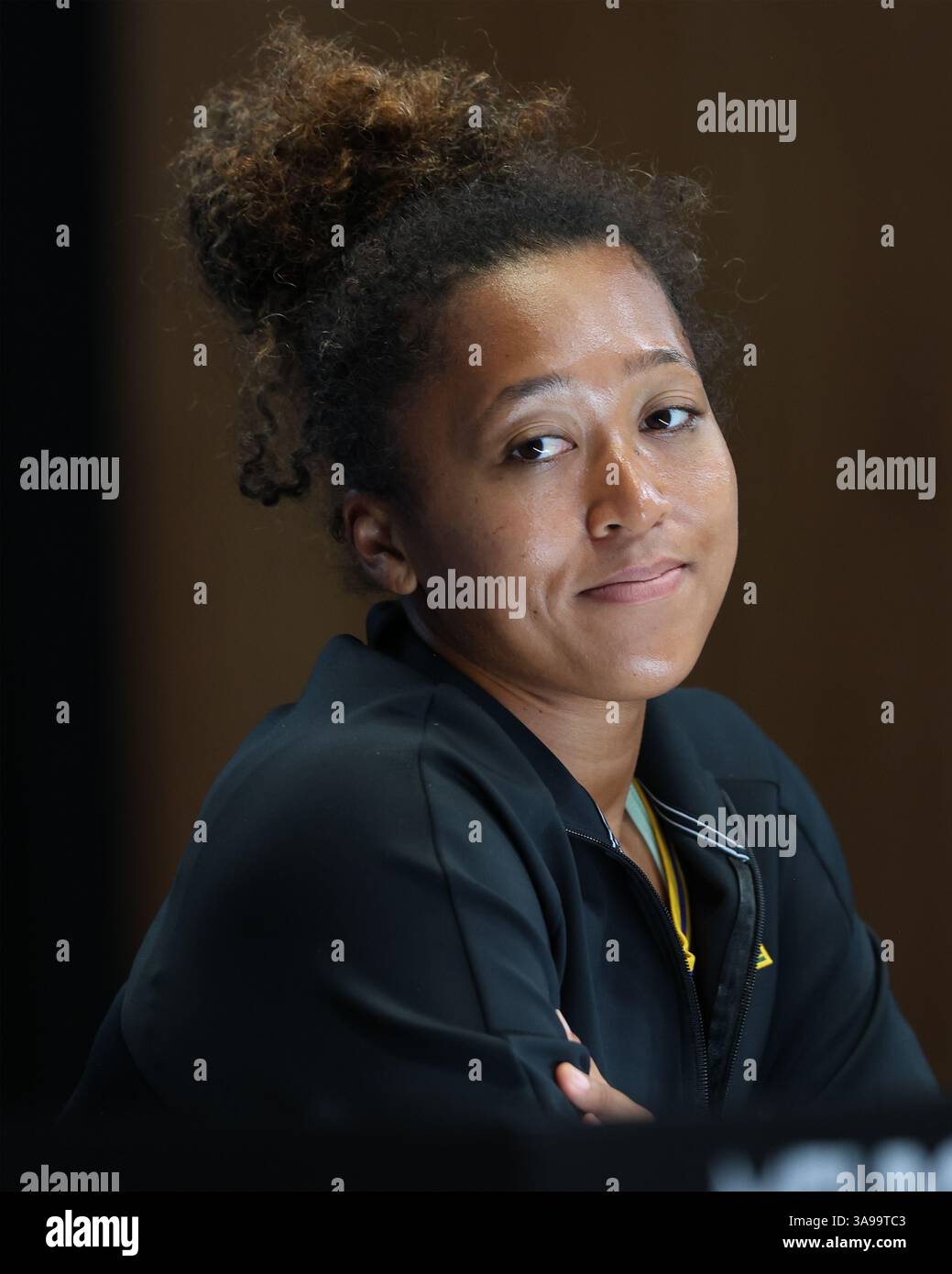 La joueuse de tennis japonaise Naomi Osaka lors d'une conférence de presse, Australian Open 2025, Melbourne Park, Melbourne, Victoria, Australie. Banque D'Images