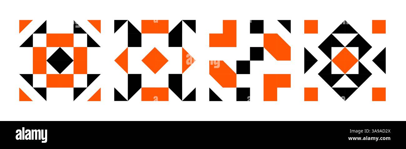 ensemble de mosaïque abstraite géométrique formes noires affiche de motif, collection d'éléments sans couture faite de triangles et de carrés, forme d'éléments de pixel, moderne Illustration de Vecteur