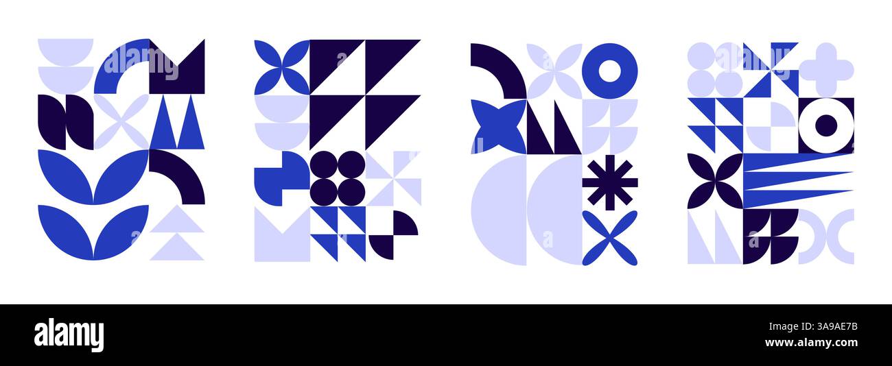 Ensemble d'affiche géométrique, modèle de formes bauhaus, collection abstraite bauhaus de fonds, affiche de conception de géométrie pour carte, invitati Illustration de Vecteur