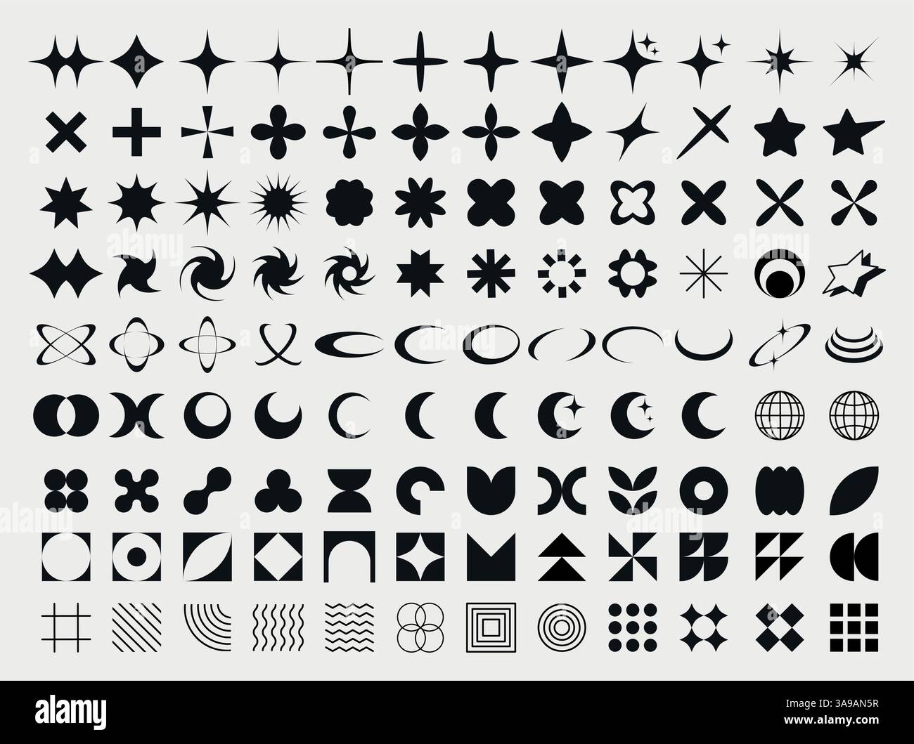 Set, collection de formes géométriques. Ensemble tendance avec des formes de style différent. Bauhaus, futuriste, memphis. ensemble de formes bauhaus noires, abstrac géométrique Illustration de Vecteur