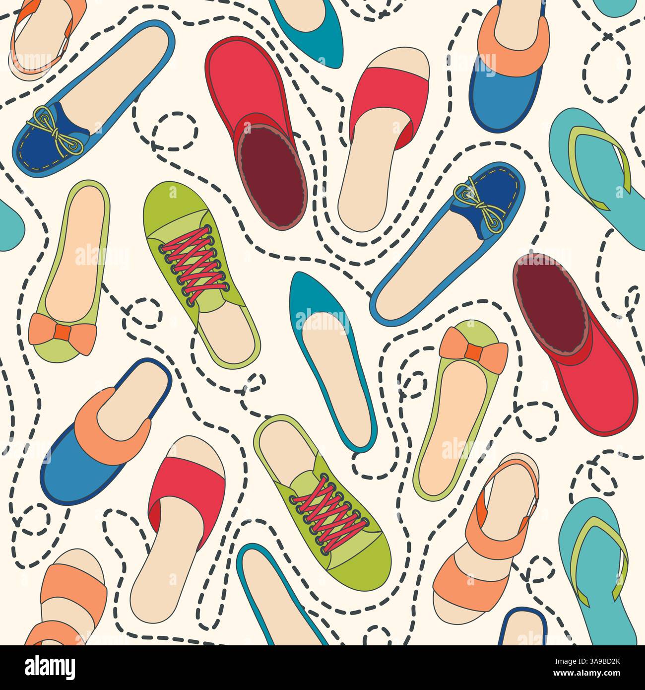 Modèle sans couture avec chaussures colorées et lignes pointillées. Trouvez une paire. Illustration du vecteur eps 10 Illustration de Vecteur
