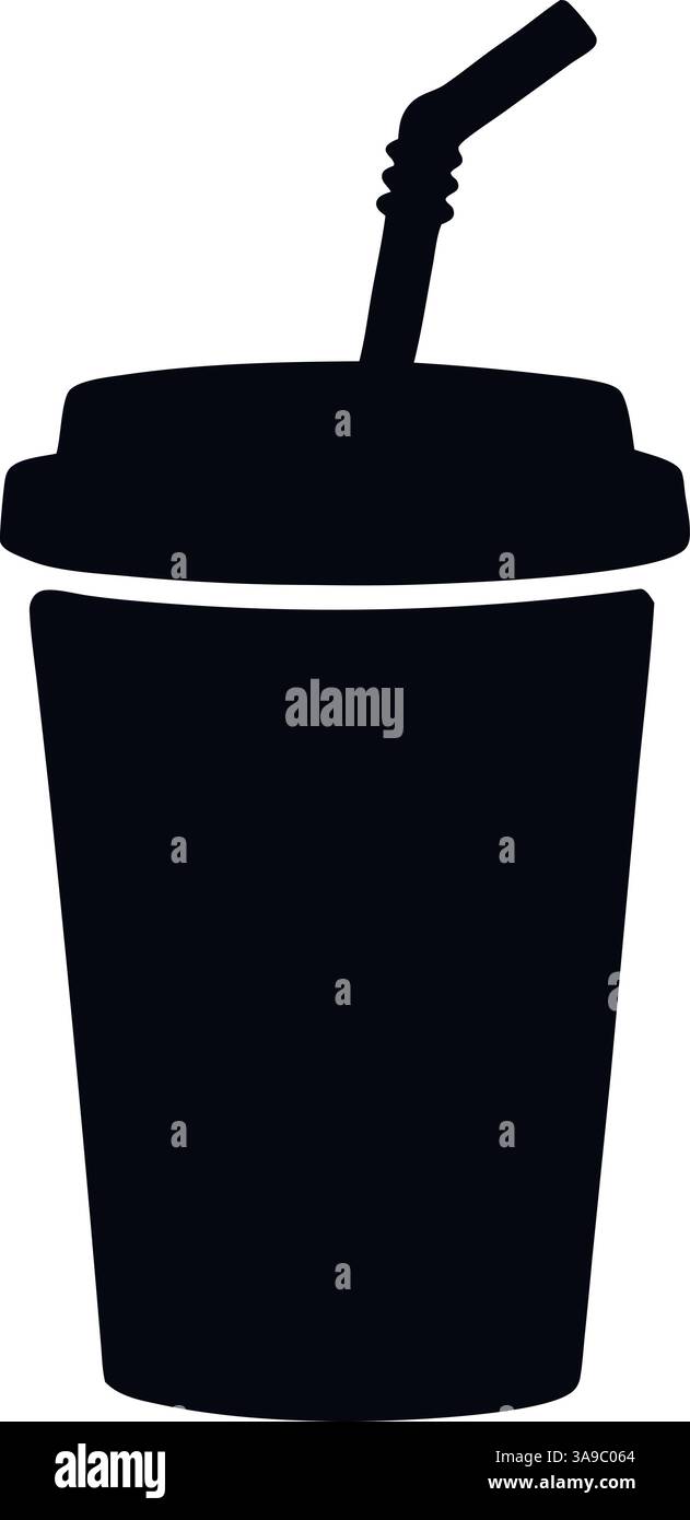 Tasse de soda simple avec paille dans le style silhouette noir et blanc. Illustration de Vecteur