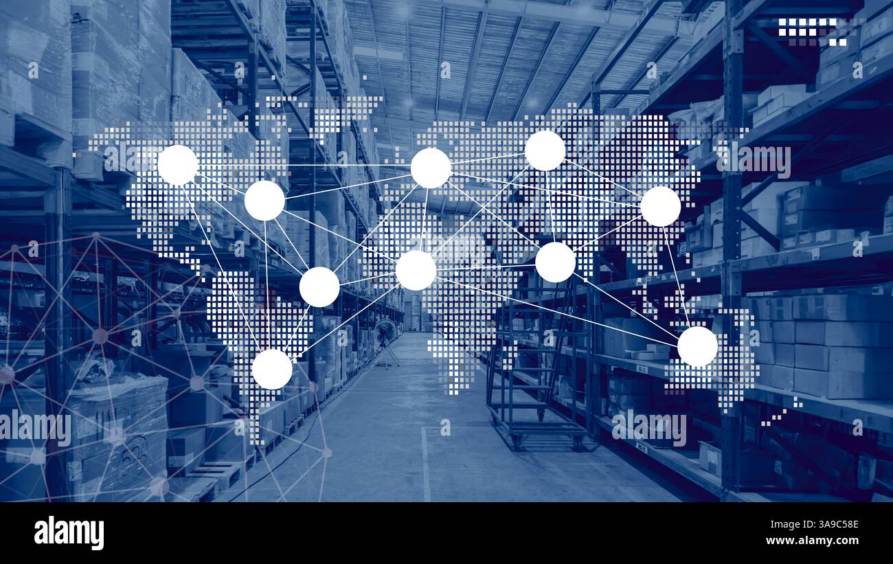 Distribution internationale de produits d'expédition gestion d'entrepôt dans le monde entier et fond logistique Banque D'Images
