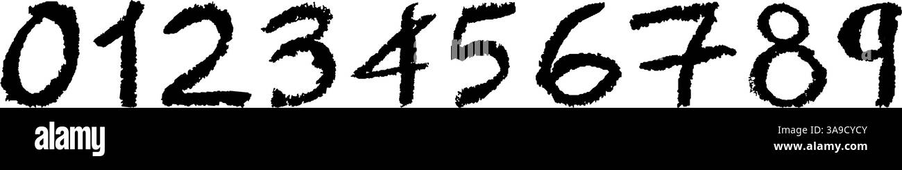 Numéros noirs 0-9, dessinés à la main dans un crayon de cire ou un style pastel. Effet surligneur sur un tableau blanc, matériel d'apprentissage, parfait pour la maternelle Illustration de Vecteur