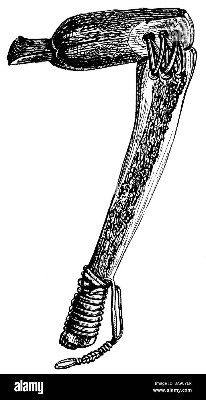 Eskimo Bell. Artefacts d'Amérique. Publication de l'encyclopédie Meyers, vol. 7, Leipzig, Allemagne, 1910. Banque D'Images