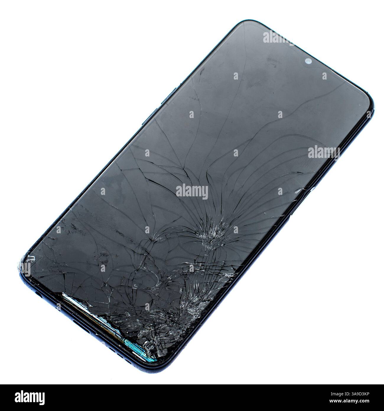 Smartphone cassé isolé sur fond blanc Banque D'Images