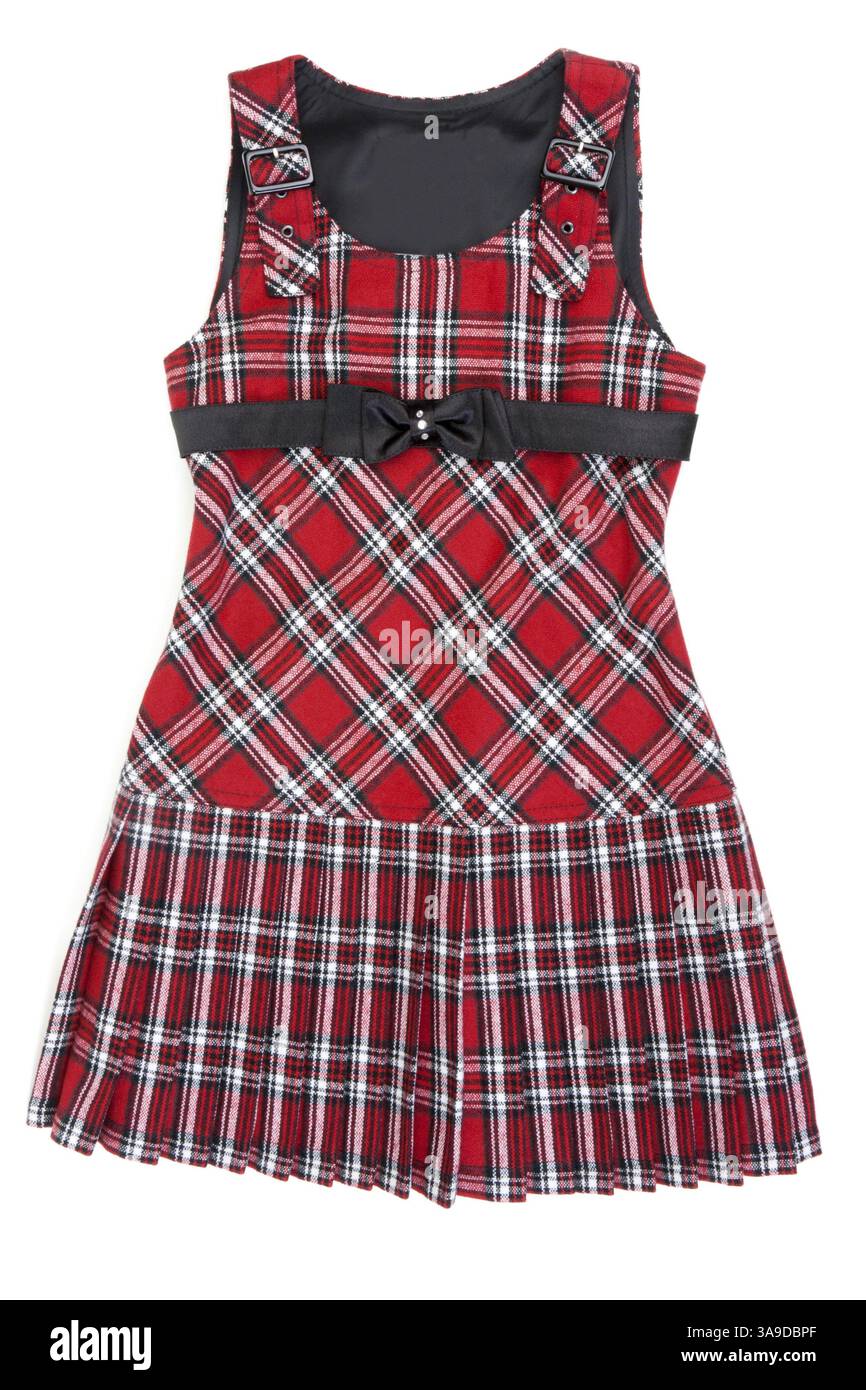 Plaid robe féminine rouge sur fond blanc Banque D'Images