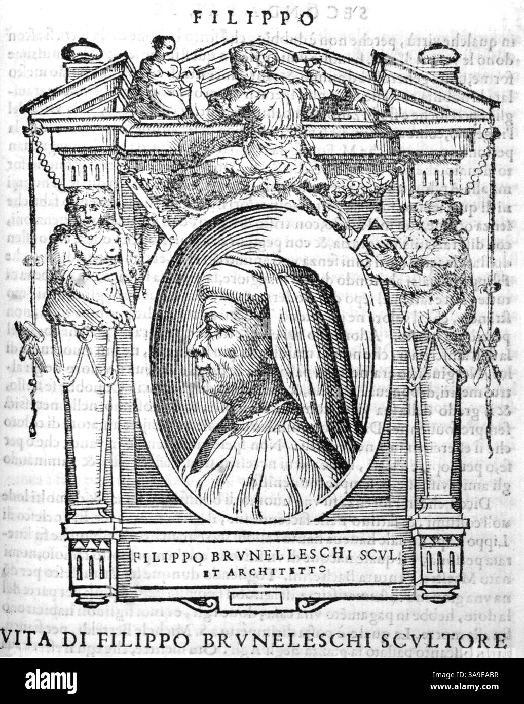 1440 c., ITALIE : l'architecte et sculpteur italien FILIPPO BRUNELLESCHI ( 1377 - 1446 ) . Portrait gravé à partir du livre LE VITE de Giorgio Vasari , 1767 ediction . Graveur inconnu . - ARTE - ARCHITETTO - ARCHITETTURA - ARCHITECTURE - ARTS - portrait - ritratto - incisione - RINASCIMENTO - RENAISSANCE - SCULTORE - SCULPTURE - SCULTURA --- Archivio GBB Banque D'Images