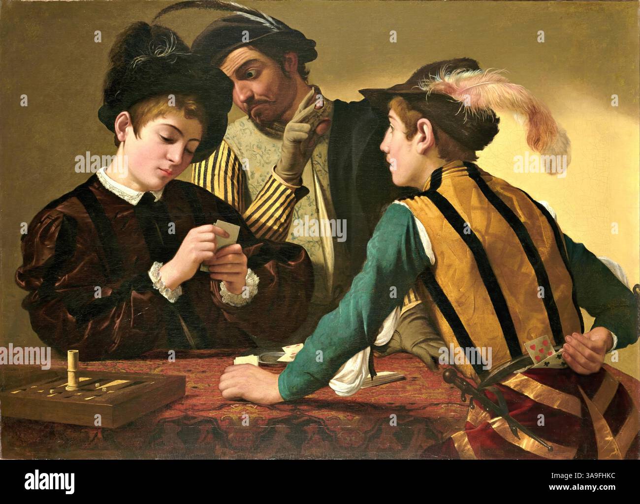 Les Cardsharps, 1595 (peinture) Caravage, Michelangelo Merisi da (1571-1610) Italien Illustration de Vecteur
