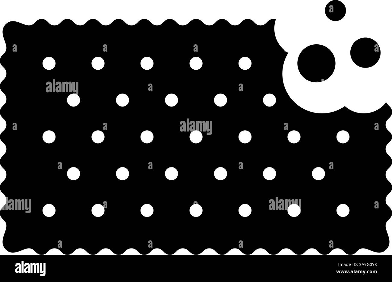 Mordu craquelin avec la silhouette des miettes. Biscuit sucré ou salé de forme rectangulaire. Snack croquant populaire isolé sur fond blanc. Illustration graphique vectorielle. Illustration de Vecteur