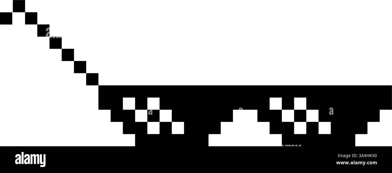 Lunettes de soleil pixelisées drôles. Illustration linéaire simple de lunettes Black Pixel Boss 8 bits. Summer Funny Element Illustration de Vecteur