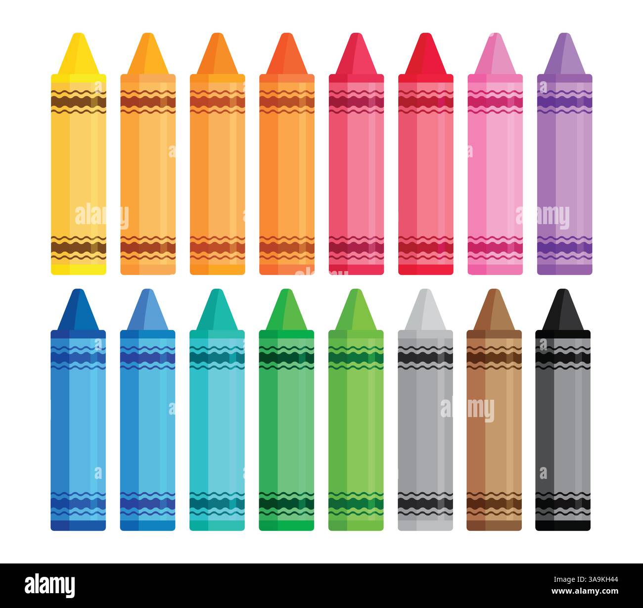 Ensemble de cliparts de crayons colorés. Éléments de crayons de cire d'école pour les étudiants et les élèves dessinant le matériel d'art collection clipart en couleur arc-en-ciel dessiné à la main Illustration de Vecteur