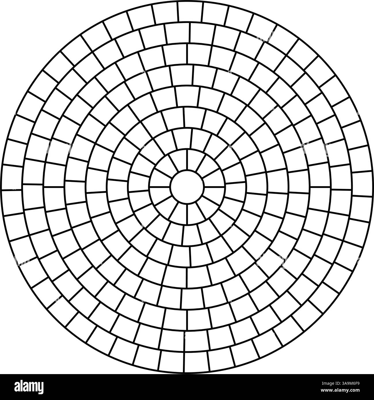 Tuile à motif circulaire pavé. Mosaïque circulaire de briques. Trottoir rond radial en pierre. Pavé texture de sol simple. Ligne noire. Illustration vectorielle Illustration de Vecteur