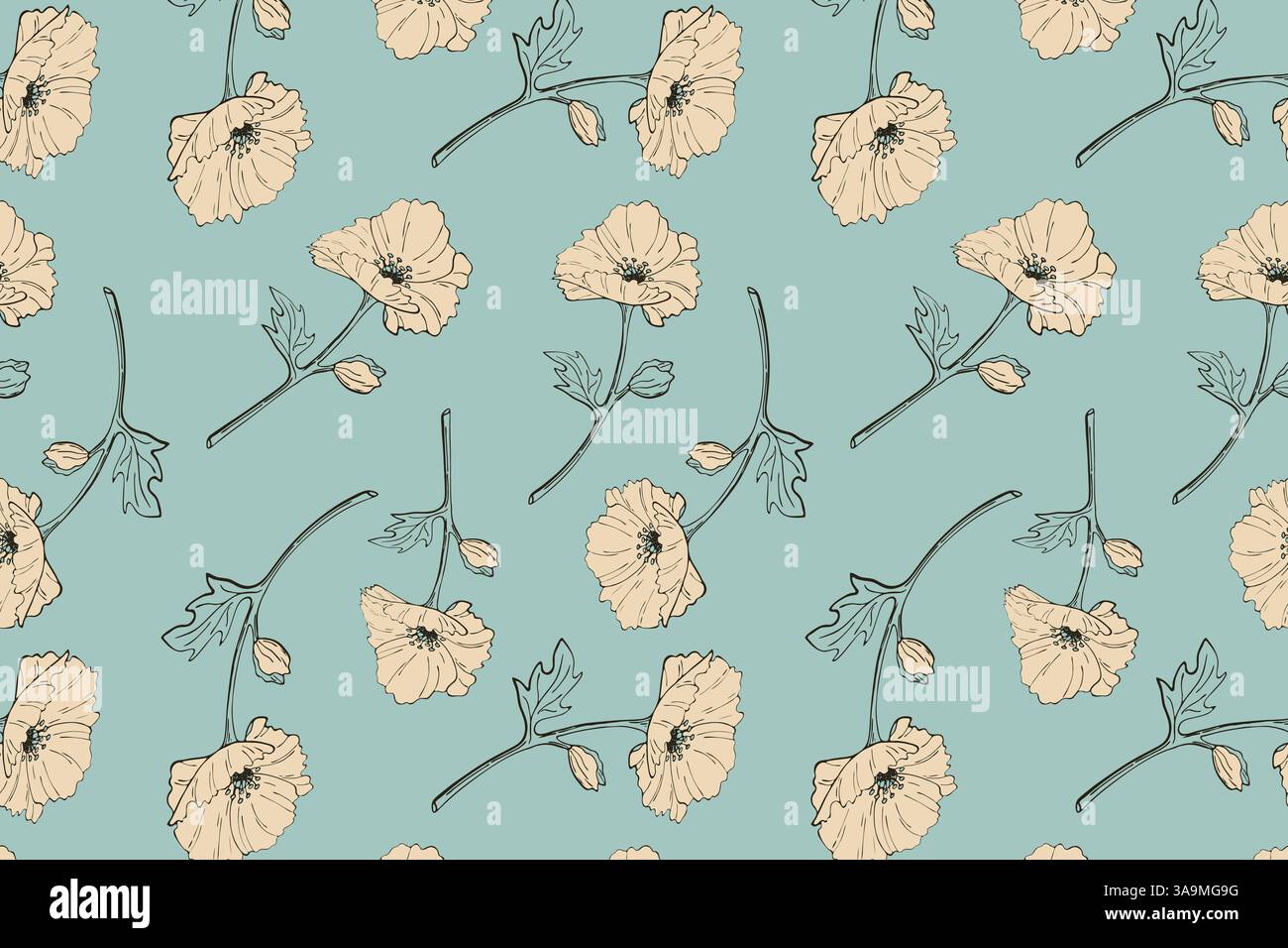 Motif floral élégant, croquis dessinés à la main de bourgeons, peut-être des coquelicots. Ambiance estivale légère. Dans des couleurs pastel. Emballage, emballage, papier peint, textile Illustration de Vecteur