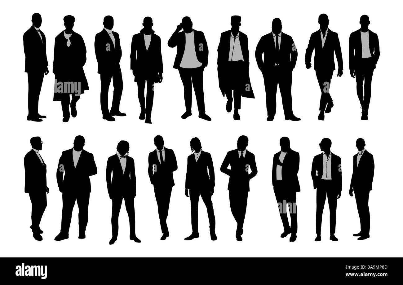 Silhouette noire de différents hommes d'affaires élégants Illustration de Vecteur