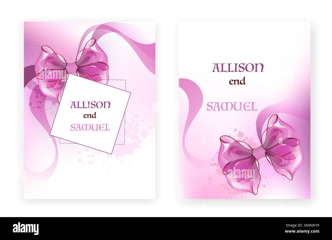 Conception de livret avec rose, mousseline, artistiquement dessiné à partir de tissu transparent sur fond blanc. Arc rose. Illustration de Vecteur