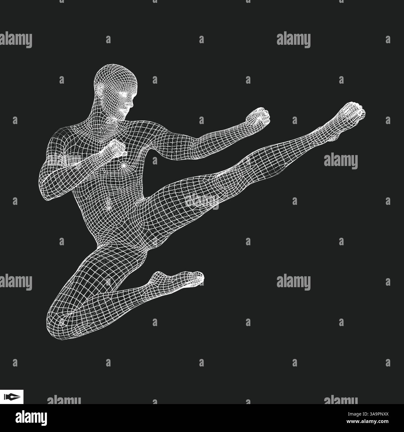 Fighter. Modèle 3D de l'homme. Corps humain. Symbole du sport. L'élément de conception. Vector Illustration. Illustration de Vecteur