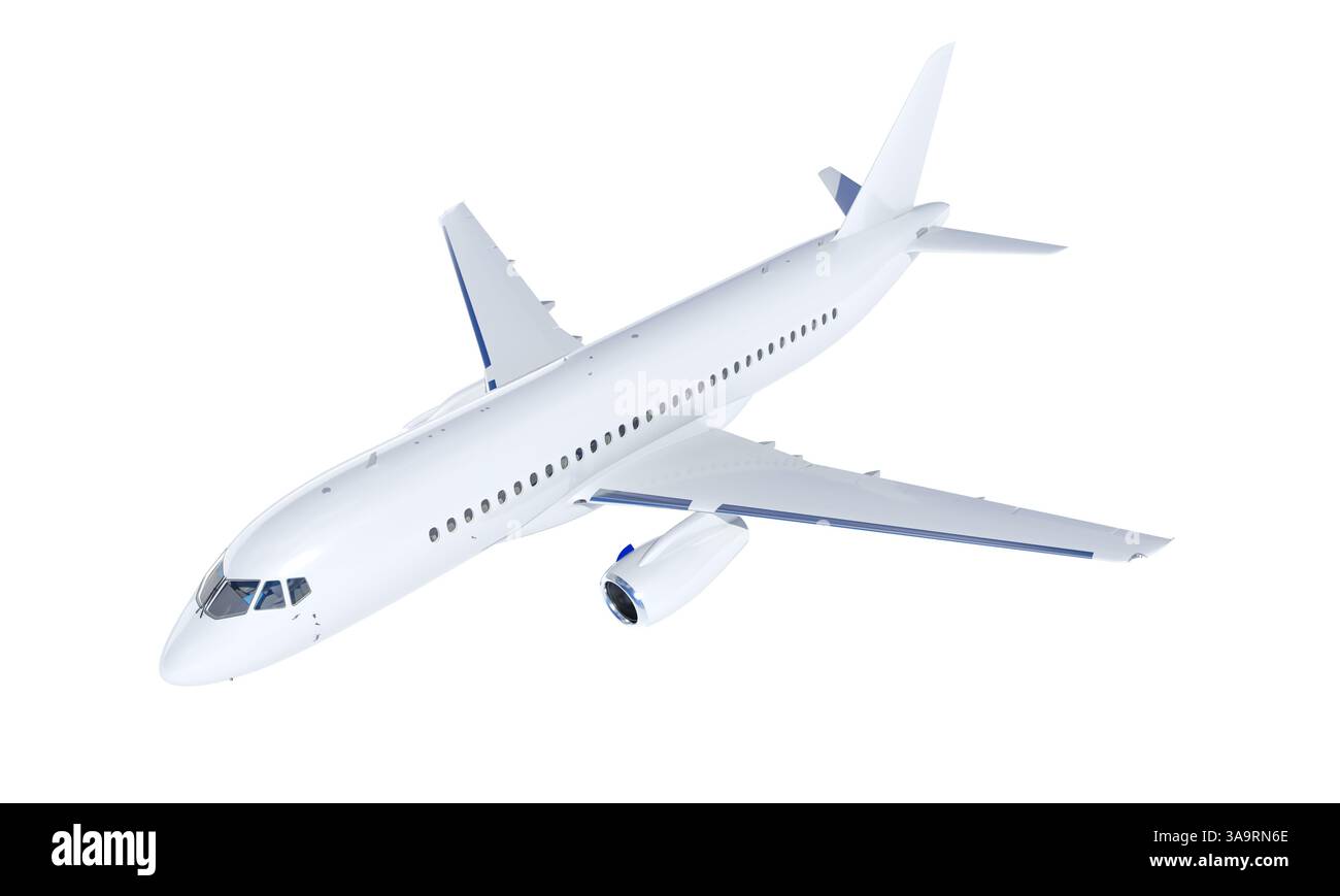 Avion de passagers blanc volant sur fond transparent 3d Banque D'Images