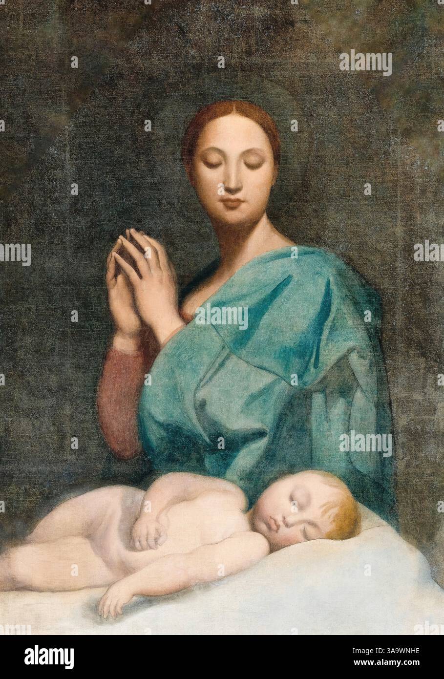 Jean-Auguste-Dominique Ingres, la Vierge avec l'enfant endormi Jésus, peinture à l'huile sur toile, circa 1840 Collection privée Banque D'Images Jean-Auguste-Dominique Ingres, la Vierge avec l'enfant endormi Jésus, peinture à l'huile sur toile, circa 1840 Collection privée Banque D'Images
