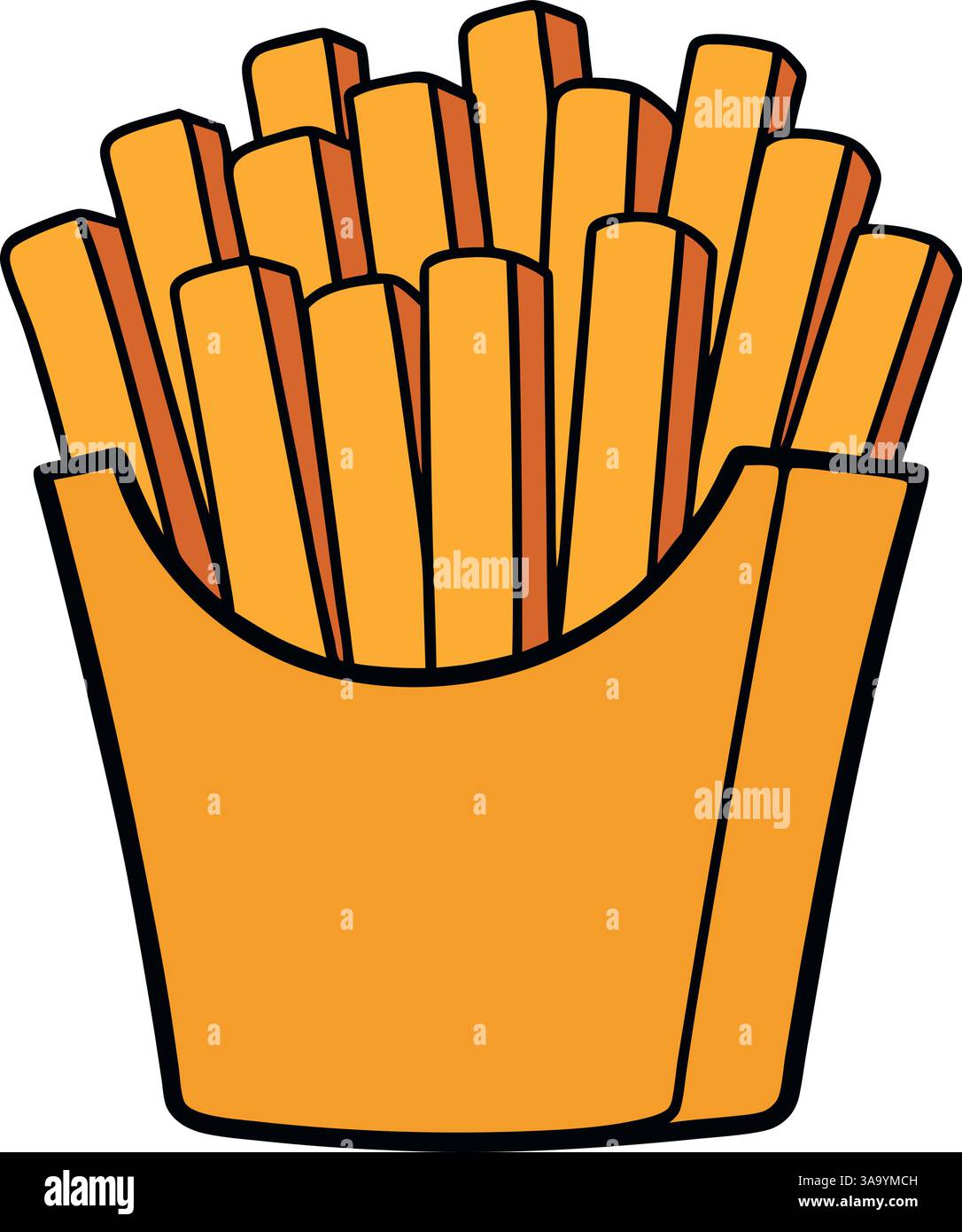 Frites françaises dans l'illustration vectorielle de carton jaune. Illustration de Vecteur