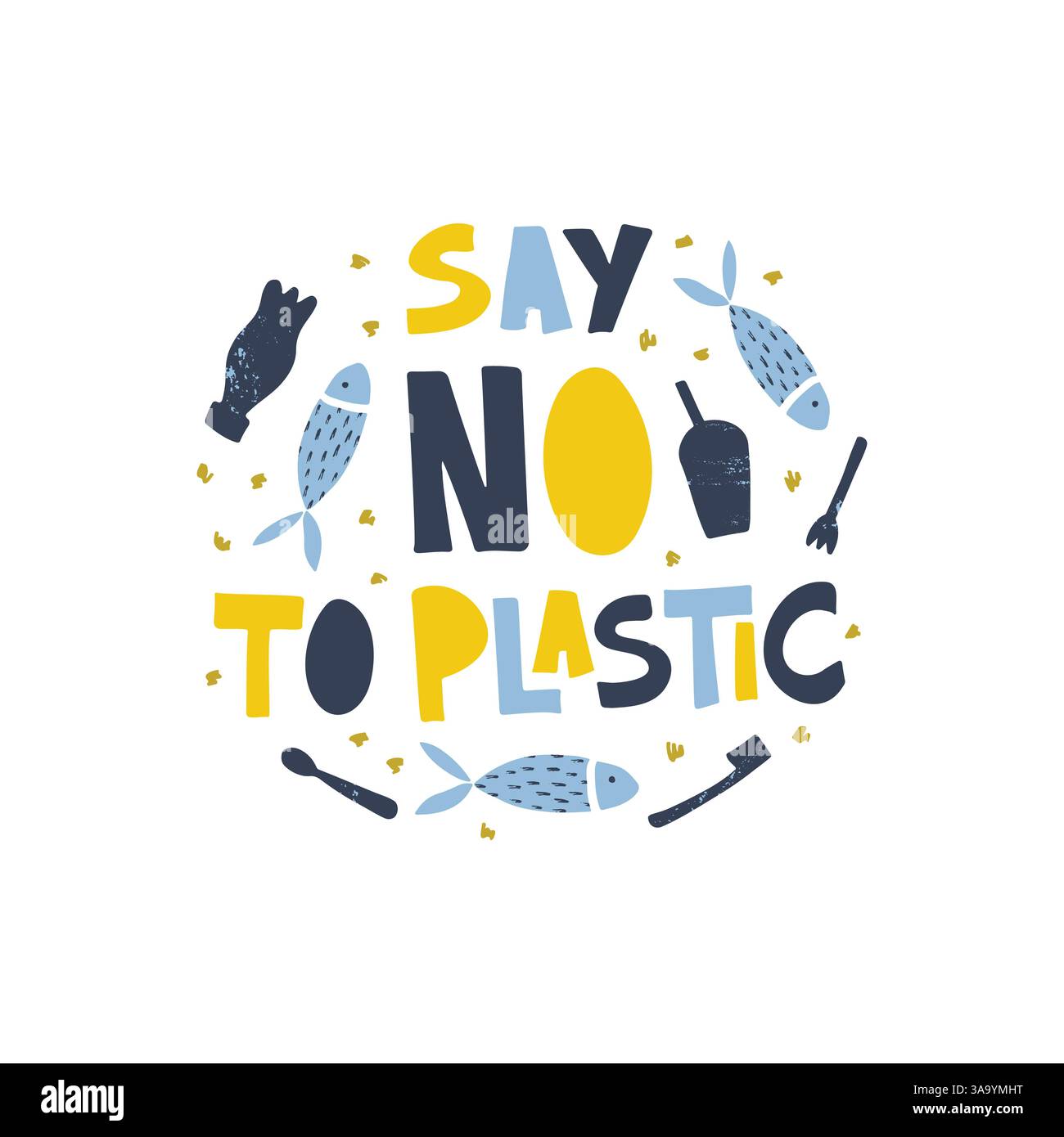 Dites non à la bannière de concept de mot en plastique Illustration de Vecteur