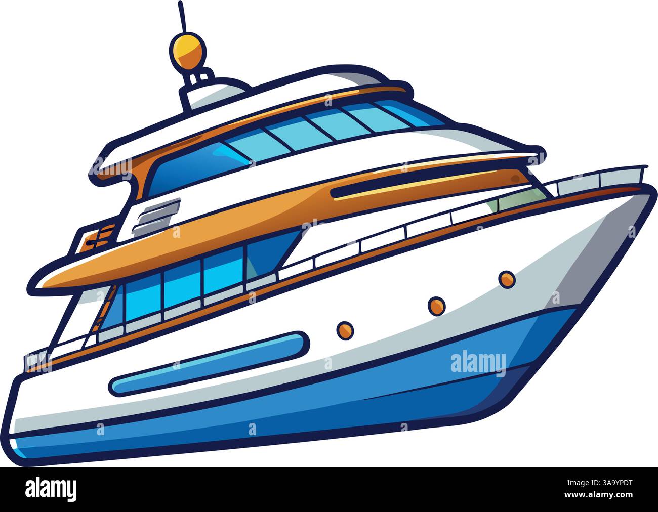 Yacht de luxe avec illustration vectorielle de conception bleue et blanche. Illustration de Vecteur