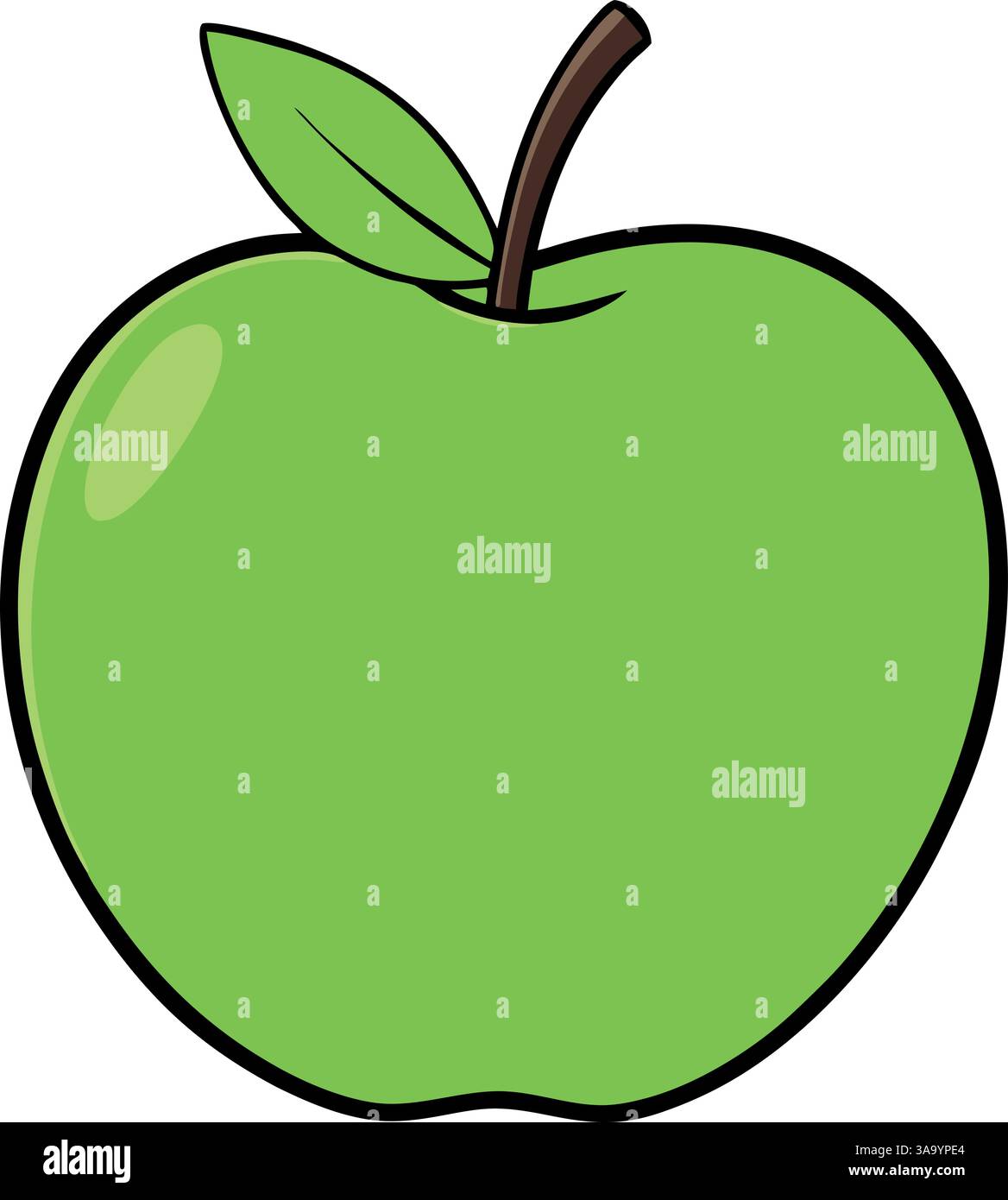 Pomme verte entière avec illustration vectorielle de feuille. Illustration de Vecteur