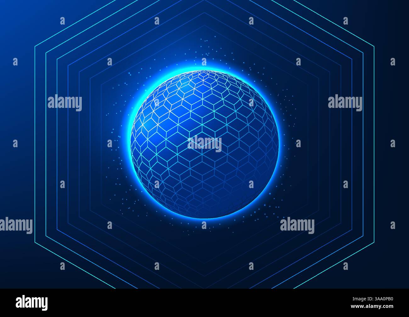 La technologie quantique, une sphère qui s’étend autour d’une forme géométrique, représente le quantum, traitant rapidement des quantités massives de données, débloquant de nouveaux potenti Illustration de Vecteur