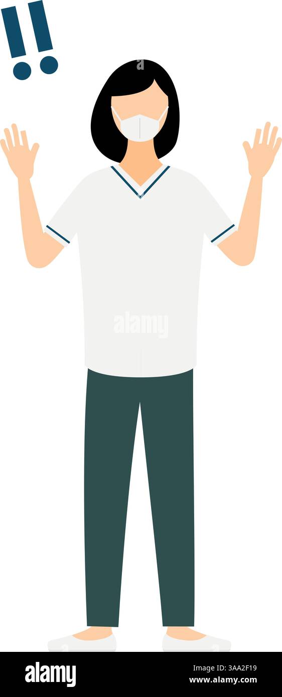 Illustration simple d'une infirmière avec des cheveux bobbed noirs levant sa main dans la surprise, illustration vectorielle Illustration de Vecteur