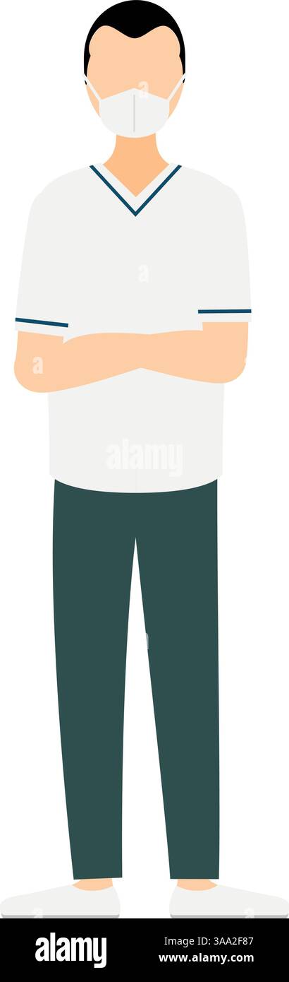 Illustration simple d'un infirmier masculin avec un front large et les bras pliés, illustration vectorielle Illustration de Vecteur