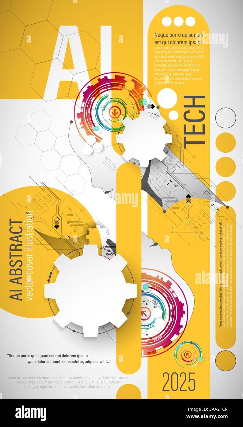 Un design de couverture abstrait futuriste mettant en valeur l'intelligence artificielle et la technologie. L'illustration présente une silhouette de tête humaine remplie de numérique Illustration de Vecteur