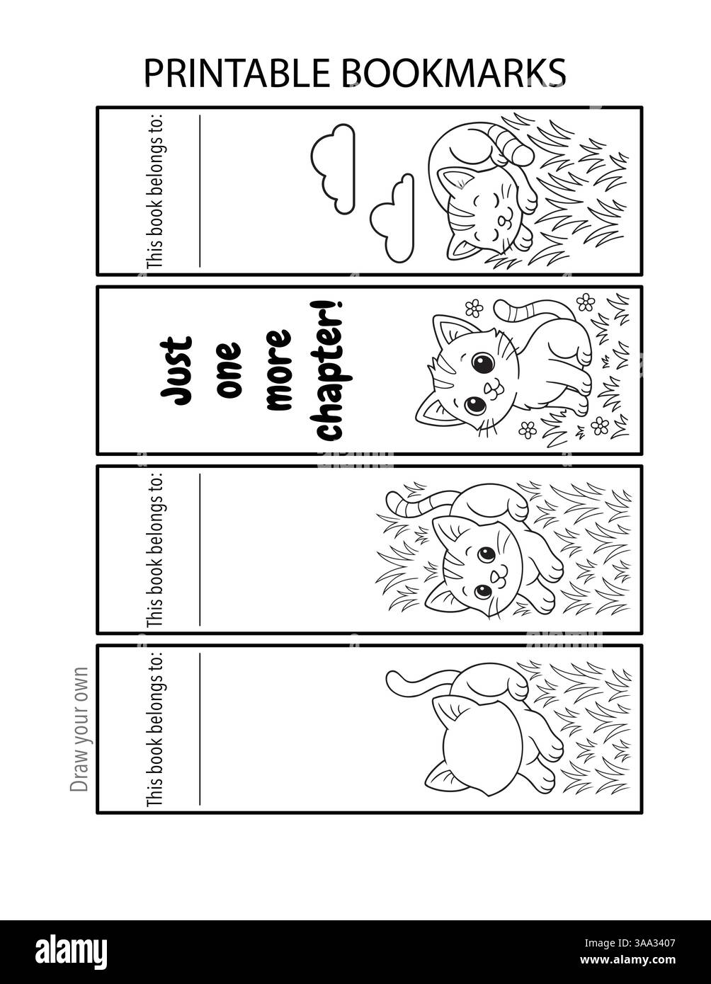 Mignon couleur imprimable vous-même marque-pages chats ludiques chatons, activité de classe d'école primaire. Illustration vectorielle Illustration de Vecteur
