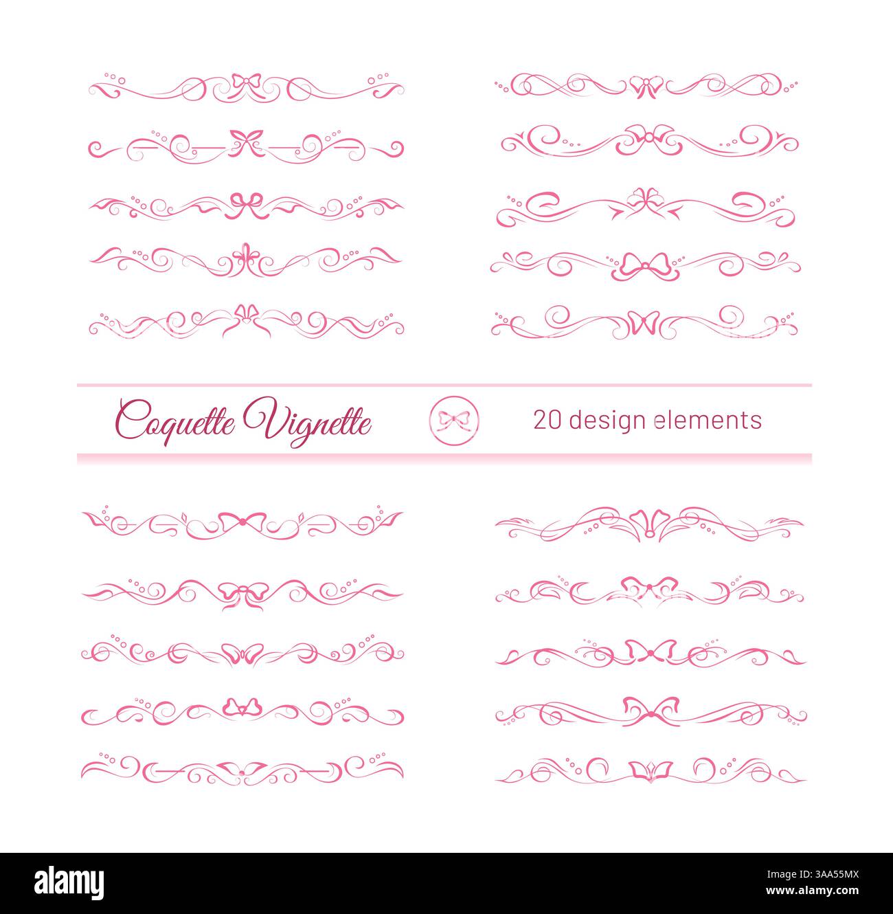 Ensemble de 20 vignettes d'arc de coquette, délimiteurs de texte Illustration de Vecteur