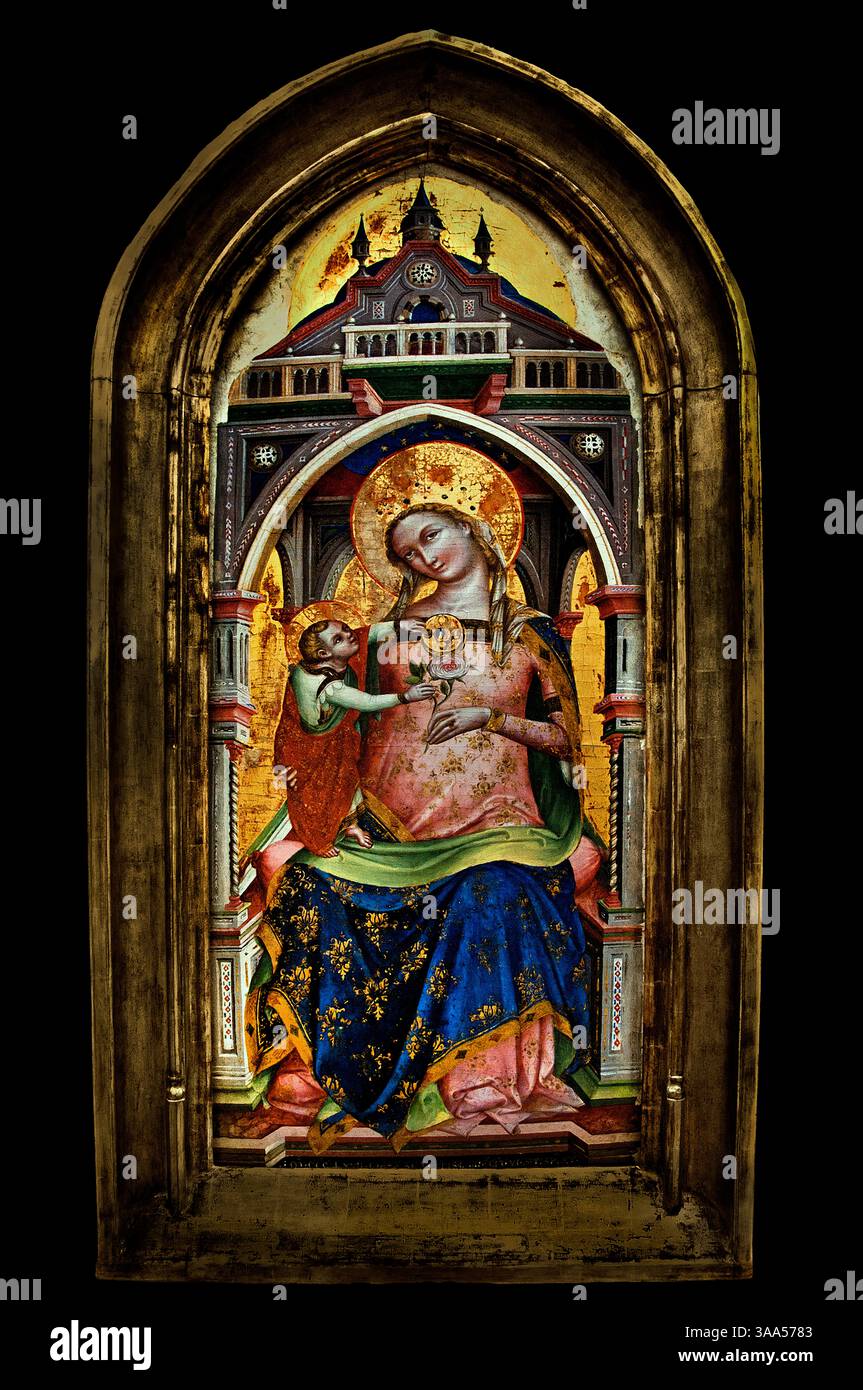 Lorenzo Veneziano, Vierge et l'enfant a une rose, 1370, Italie, Italien, Louvre France Musée des Beaux-Arts Paris Banque D'Images