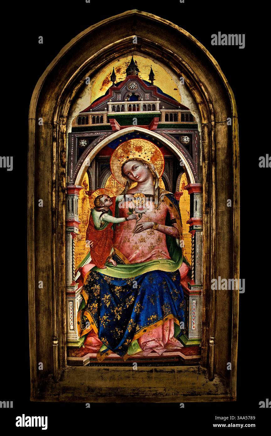 Lorenzo Veneziano, Vierge et l'enfant a une rose, 1370, Italie, Italien, Louvre France Musée des Beaux-Arts Paris Banque D'Images