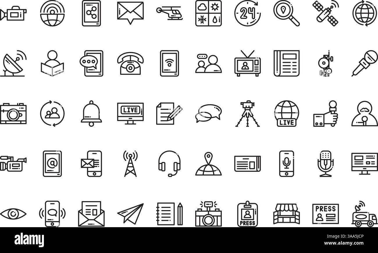 Icônes de journaux d'actualités Collection d'icônes vectorielles haute qualité avec trait modifiable. Idéal pour des projets professionnels et créatifs Illustration de Vecteur