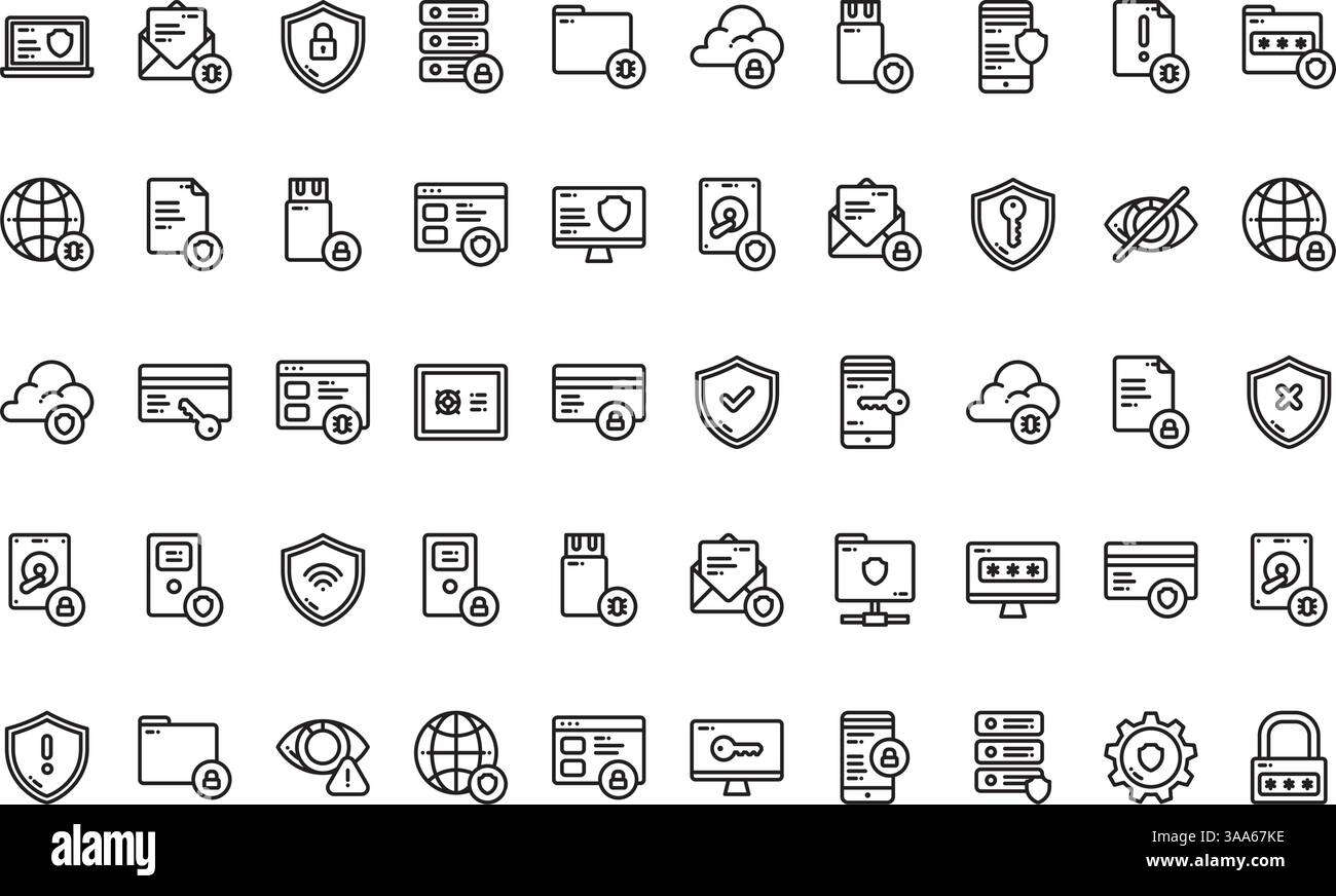 Icônes de protection des données Collection d'icônes vectorielles haute qualité avec trait modifiable. Idéal pour les projets professionnels et créatifs Illustration de Vecteur