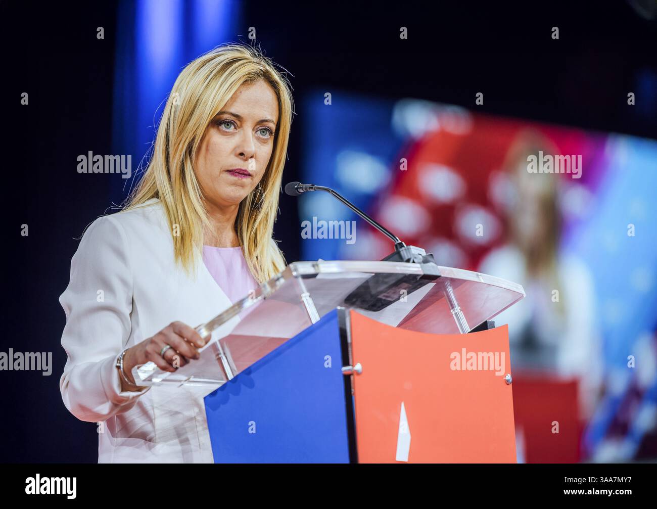 Giorgia Meloni. Portrait du premier ministre italien Giorgia Meloni (née en 1977) en 2022 Banque D'Images