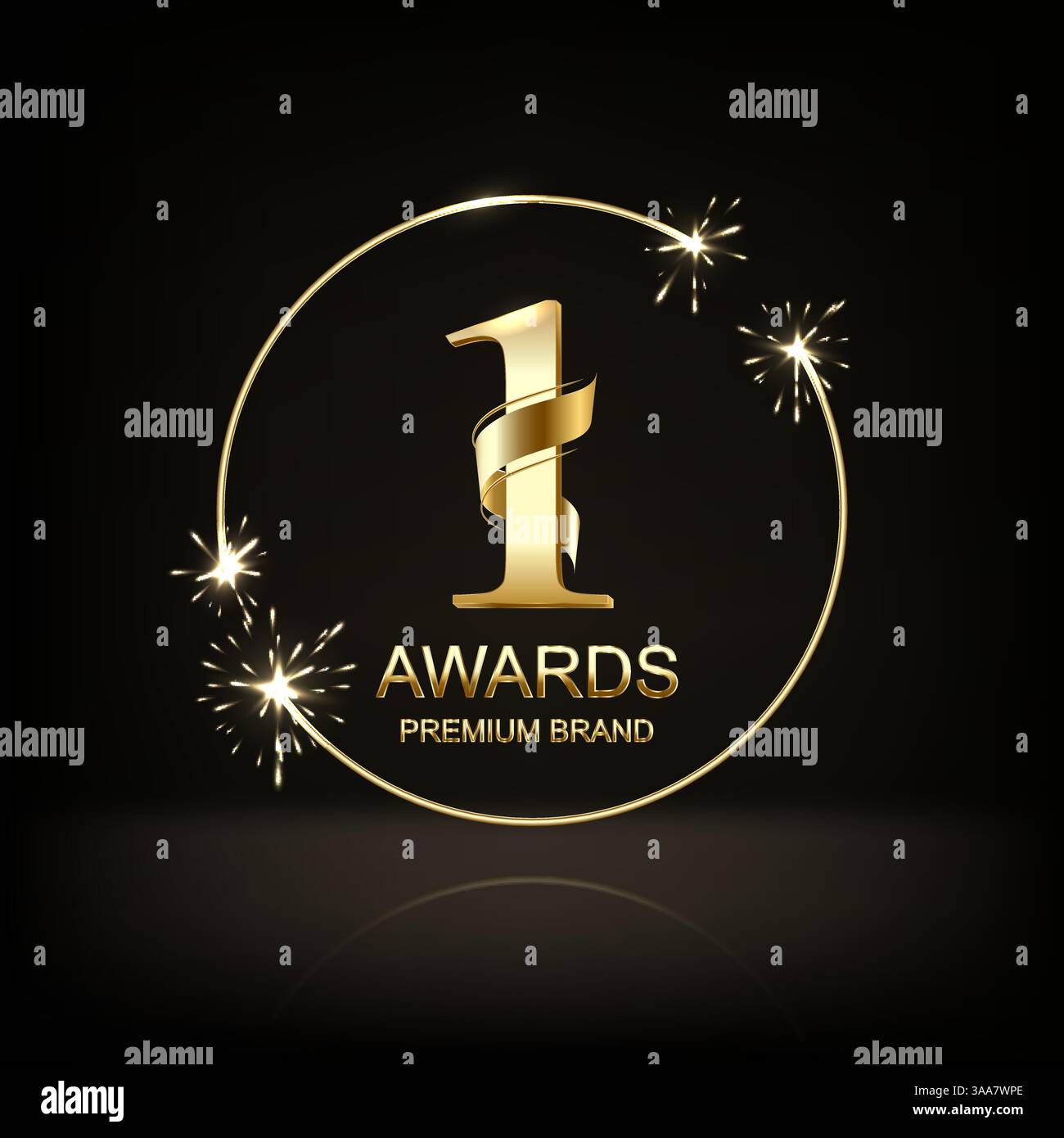 Numéro un, première place, logo doré, symbole de récompense. Champion, vainqueur et leadership signe. Illustration de Vecteur