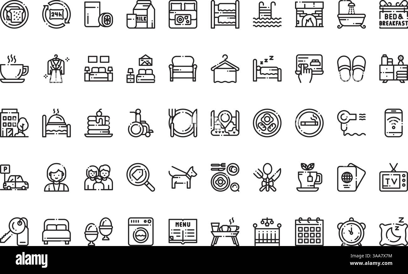 Icônes petit-déjeuner au lit Collection d'icônes vectorielles haute qualité avec trait modifiable. Idéal pour les projets professionnels et créatifs Illustration de Vecteur