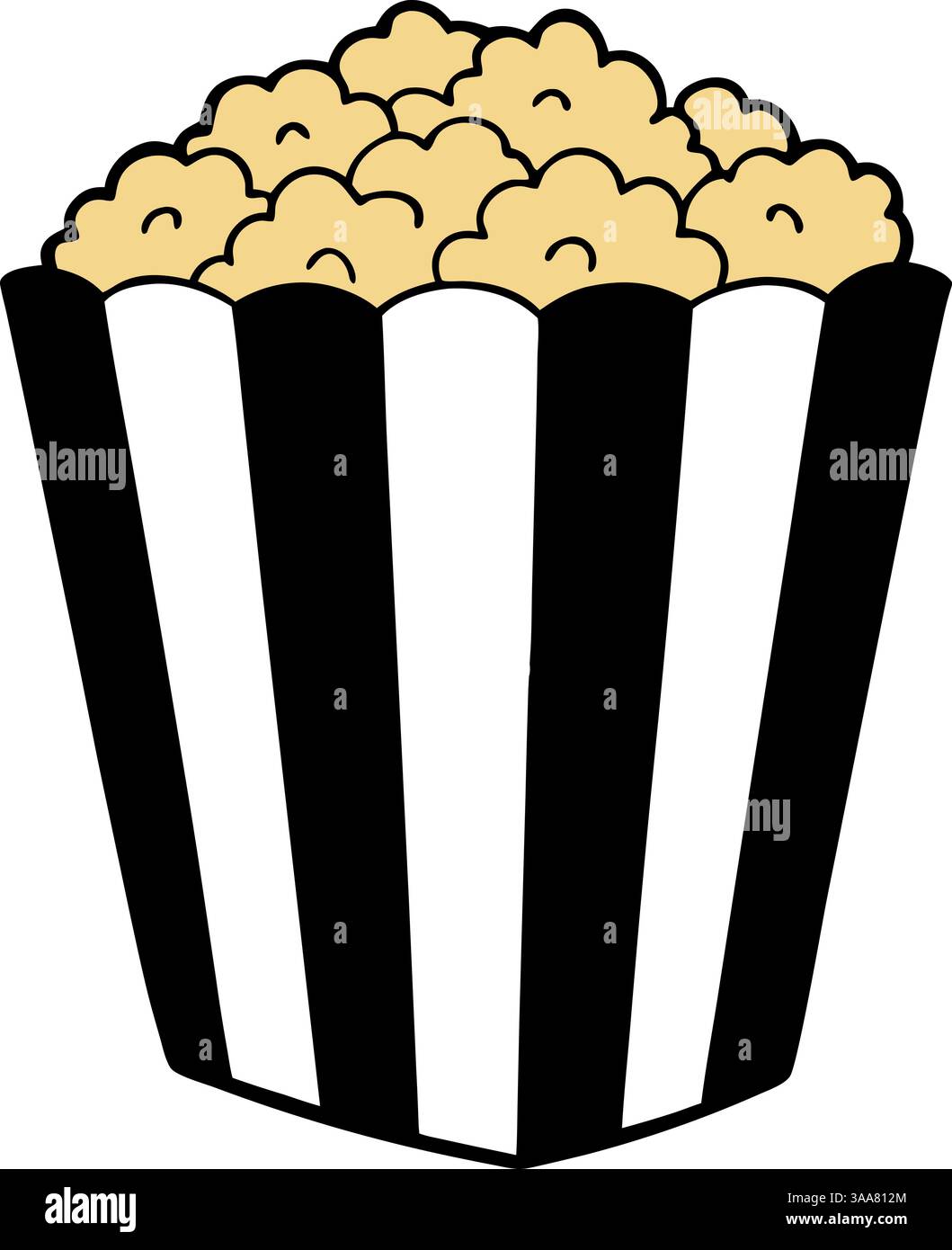 Pop-corn de dessin animé dans l'illustration de conteneur rayé. Illustration de Vecteur