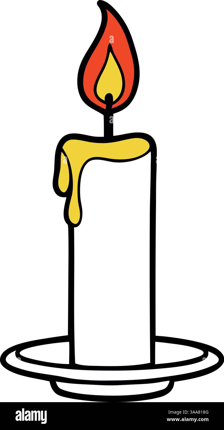Bougie allumée avec cire fondante. Illustration de Vecteur