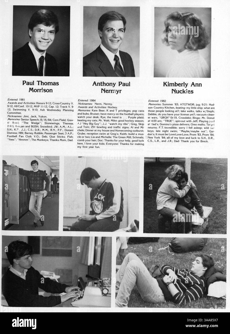 L'annuaire 1985 de Breck Mustang fournit un aperçu de l'année scolaire 1984-1985 à Breck High School, mettant en vedette les étudiants, les professeurs, les sports, les clubs, et les réalisations académiques. Banque D'Images