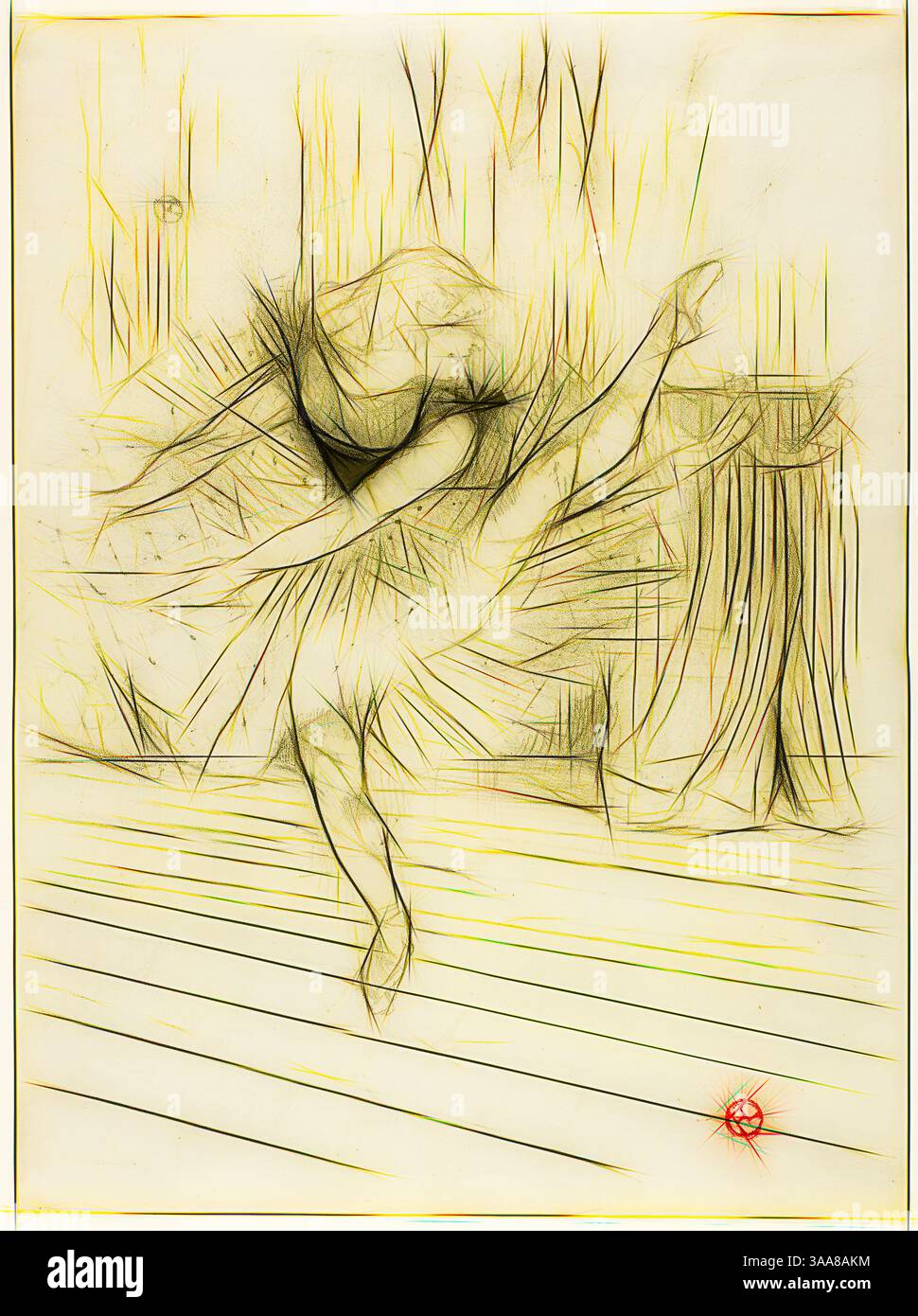 Une danseuse gracieuse frappe une pose dynamique, son tutu fluide ajoutant mouvement et élégance. Les lignes transmettent le mouvement et l'énergie, créant un sens du rythme et de l'art dans la scène., Art classique avec une touche moderne réinventé par Artotop, basé sur Miss Ida Heath, danseuse anglaise, 1894, Henri de Toulouse-Lautrec, Français, 1864-1901, France, lithographie couleur sur papier tissé crème, 355 × 261 mm (image), 377 × 280 mm (feuille) Banque D'Images