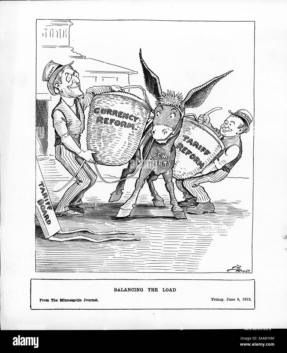 Le président Wilson et le Congrès tentent d'équilibrer la charge de la réforme tarifaire et de la réforme monétaire, car les deux questions sont abordées ensemble à l'insistance de Wilson à répondre aux préoccupations économiques nationales. Banque D'Images