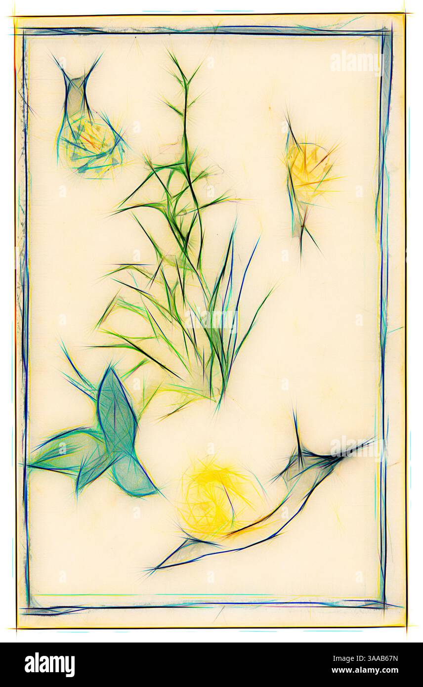 Un arrangement fantaisiste d'éléments botaniques stylisés, avec des feuilles délicates et des formes abstraites dans des couleurs vives, créant un sentiment de mouvement organique et d'expression artistique., Art classique avec une touche moderne réinventé par Artotop, basé sur des escargots d'escargots, plante florissante, 1864/68, Édouard Manet, Français, 1832-1883, France, Aquarelle sur crayon graphite sur papier couché crème, 198 × 126 mm Banque D'Images