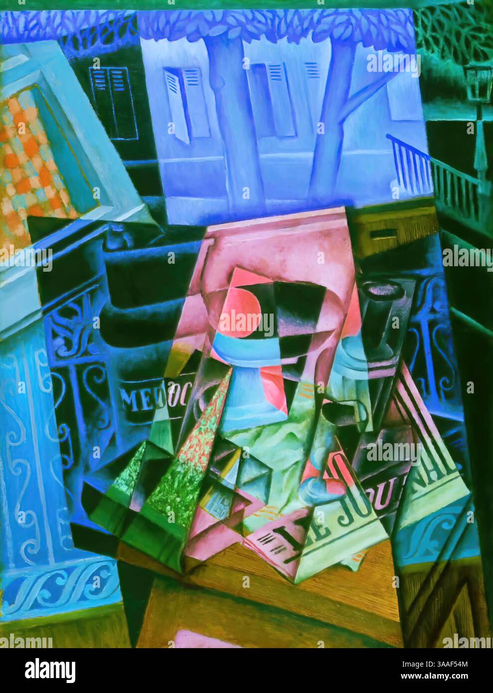 Nature morte devant une fenêtre ouverte, place Ravignan, 1915, (peinture) de gris, Juan (1887-1927) espagnol Illustration de Vecteur